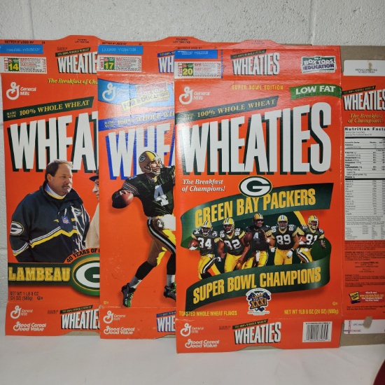 Lot of 3 Green Bay Packers Collectible Wheaties Boxes