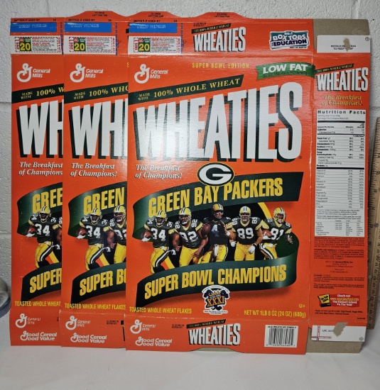 Lot of 3 Green Bay Packers Collectible Super Bowl Champions Wheaties Boxes