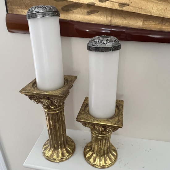 Pair of Flameless Candles on Gilt Pedestals