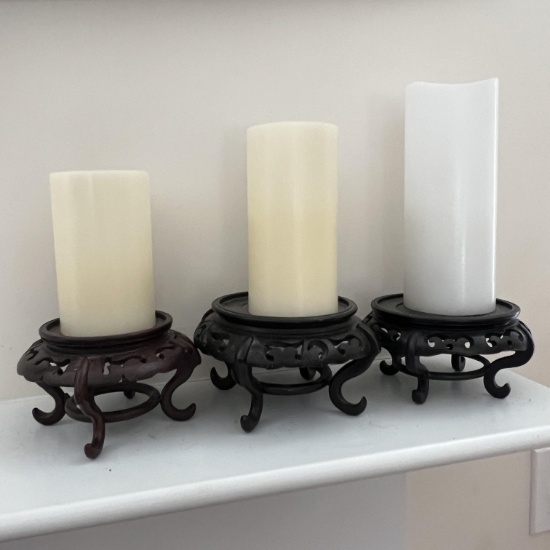 3 Flameless Candles on Wooden Bases