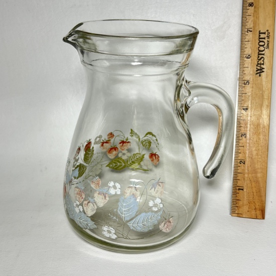Glass Pitcher with Strawberry Design