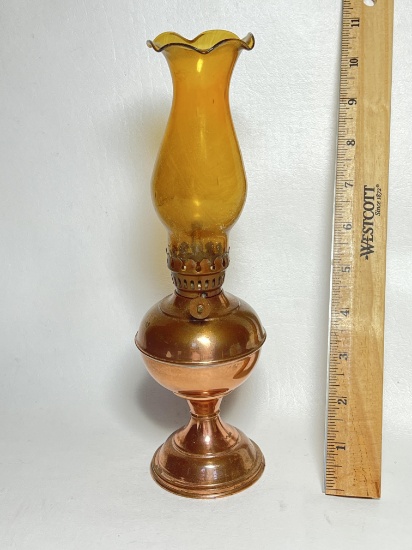Copper Miniature Oil Lamp with Amber Chimney