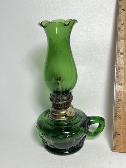 Green Glass Miniature Oil Lamp
