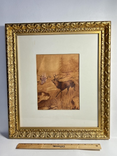 Framed & Matted Buck Drawing by M. Freys 1957