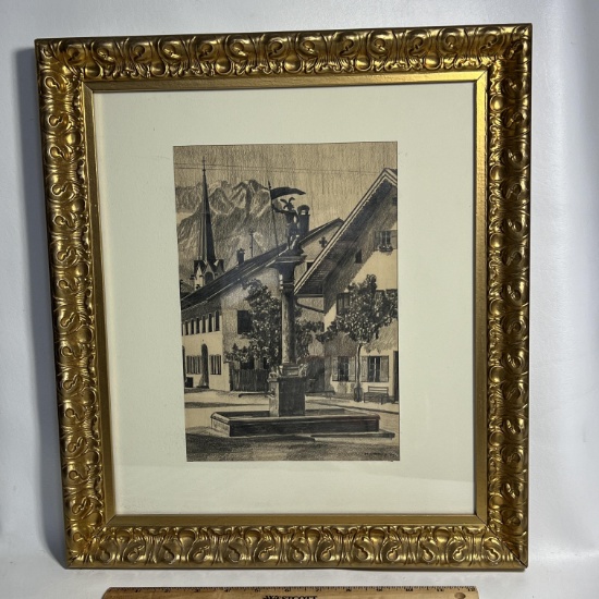 Framed & Matted Russian Drawing Signed M. Freys 59