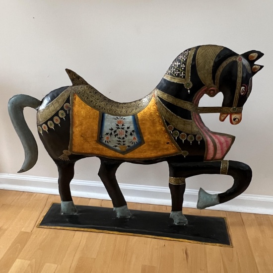 Large Tole Painted Metal Horse Art