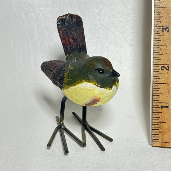 Hand Painted Bird Figurine with Metal Feet