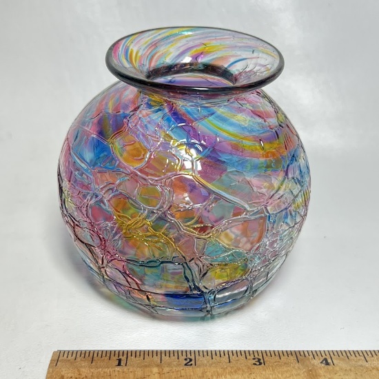 Multi-colored Hand Blown Vase Numbered on Base