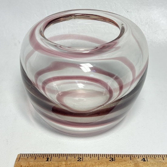 Thick Art Glass Swirled Rose Bowl