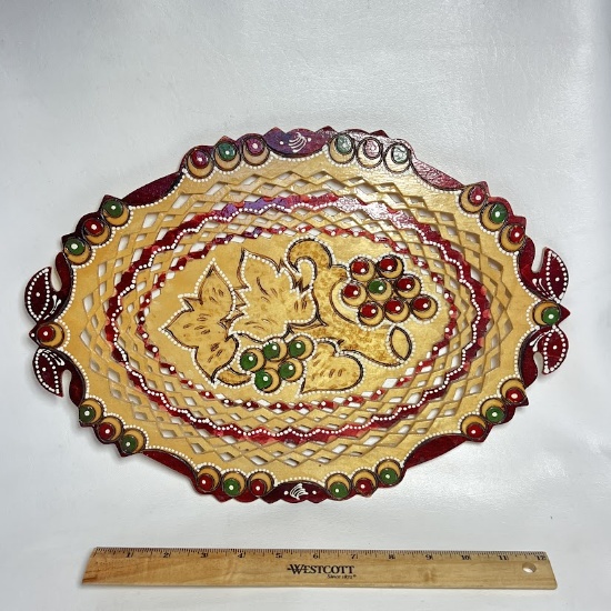 Wooden Hand Crafted & Painted Multi Layered Wooden Tray with Grape Design