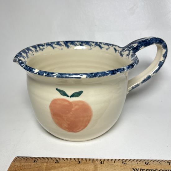 Van Antwerp Spongeware Pottery Bowl with Handle & Apple