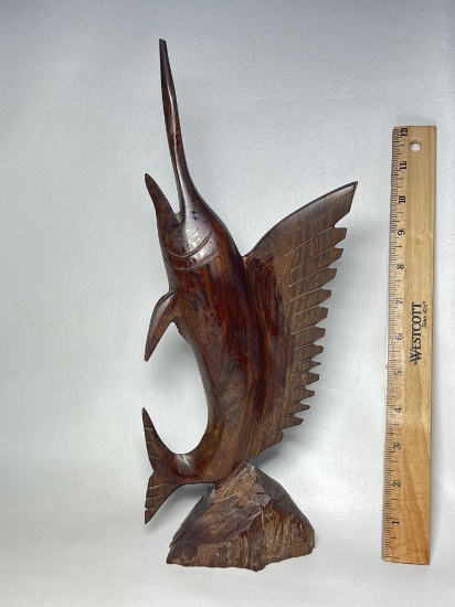 Mid-Century Hand Carved Wooden Marlin
