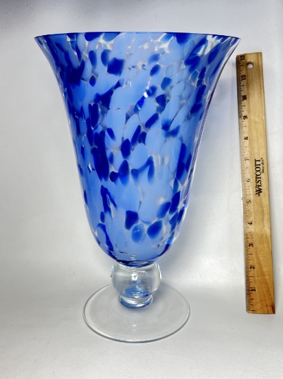 Cobalt Speckled Glass Pedestal Vase