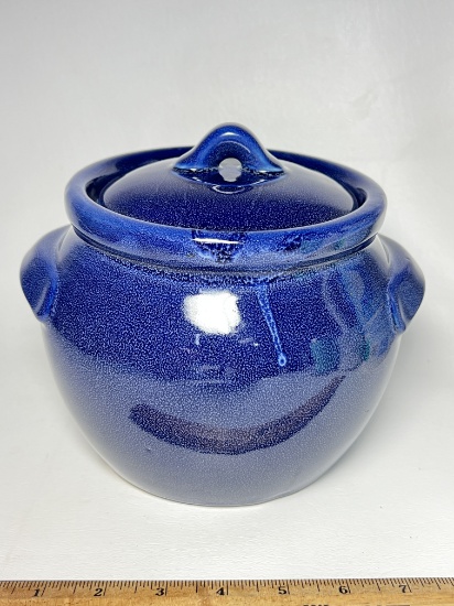 Cobalt Pottery Lidded Bean Pot