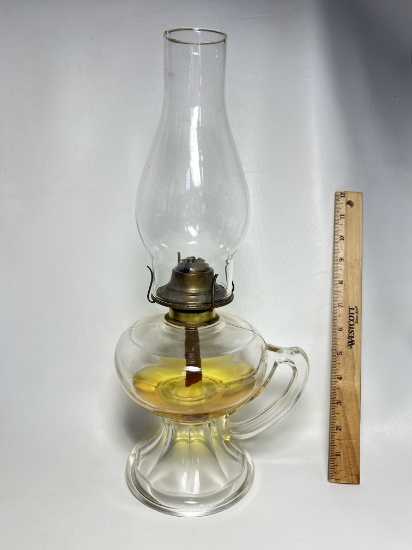 Vintage Clear Glass Oil Lamp with Handle