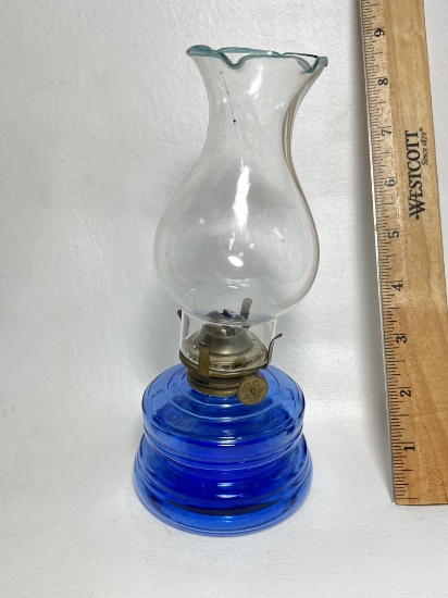 Cobalt Glass Oil Lamp