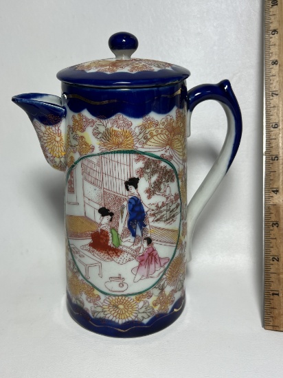 Vintage Cobalt Porcelain Oriental Teapot with Lid