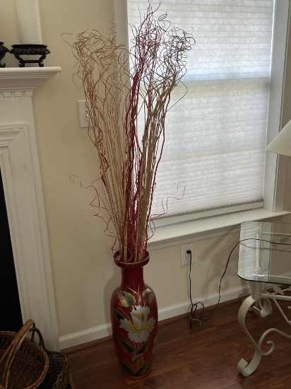 Artificial Arrangement in Tall Red Floral Vase