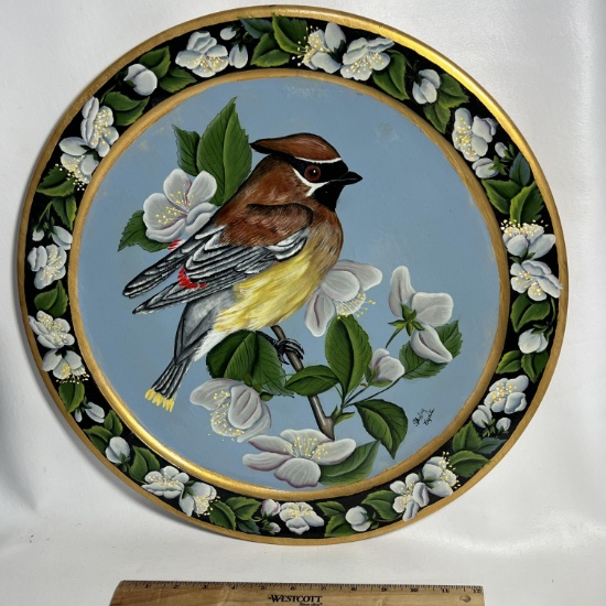 Hand Painted Bird Wooden Wall Hanging Signed Shirley Higmite
