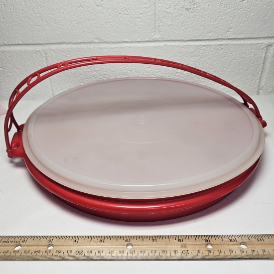 Vintage Tupperware Party Platter / Relish Tray with Lid and Handle