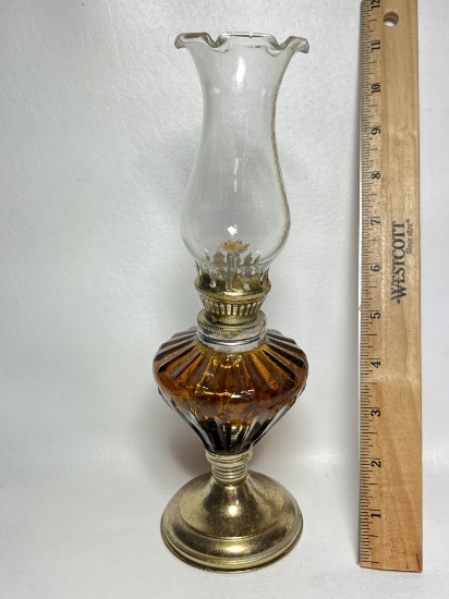 Vintage Amber Glass Oil Lamp with Brass Finish Base