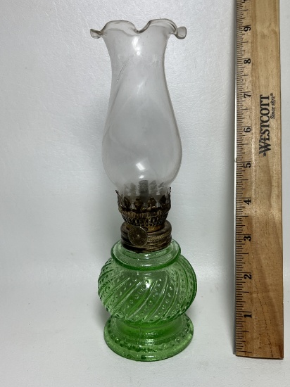 Vintage Green Glass 9" Oil Lamp