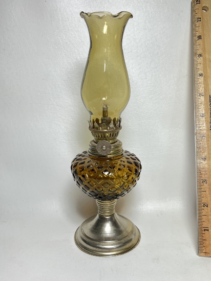 Amber Diamond Pattern Glass Oil Lamp