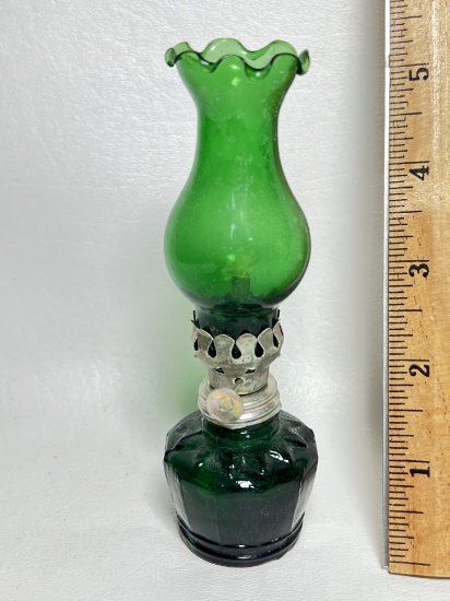 Vintage Miniature Green Glass Oil Lamp