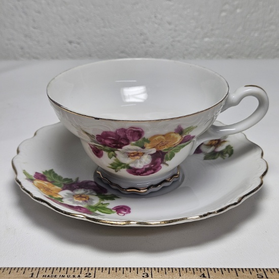 Lovely Unmarked China Tea Cup and Saucer with Floral Design