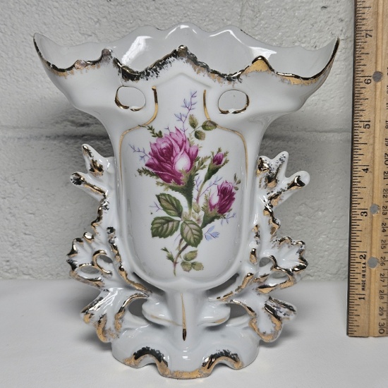 Halsey Victorian Porcelain Vase with Pink Roses