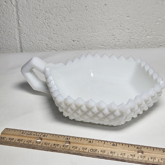 Hexagon Hobnail Milk Glass Candy Dish with Handle