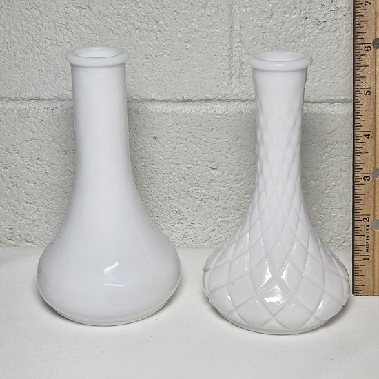 Lot of 2 Short Milk Glass Vases