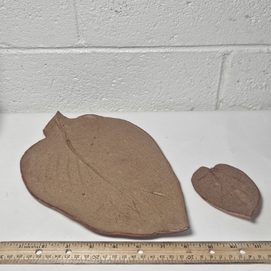 Lot of 2 Signed Pottery Leaf Pieces