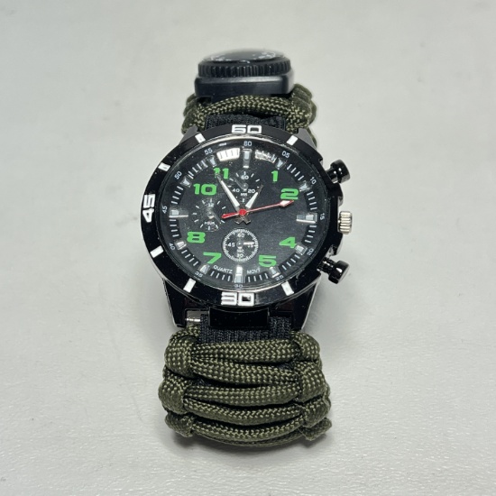 Multi Task Men's Tactical Survival Wrist Watch with Paracord Band