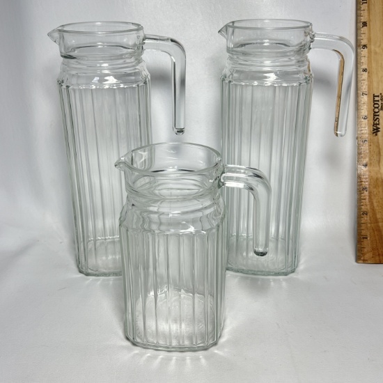 Set of 3 Ribbed Glass Pitchers