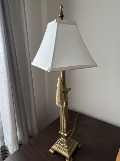 Gold Tone Candlestick Lamp with Shade