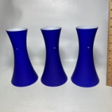 Set of 3 Cobalt Glass Light Fixture Shades