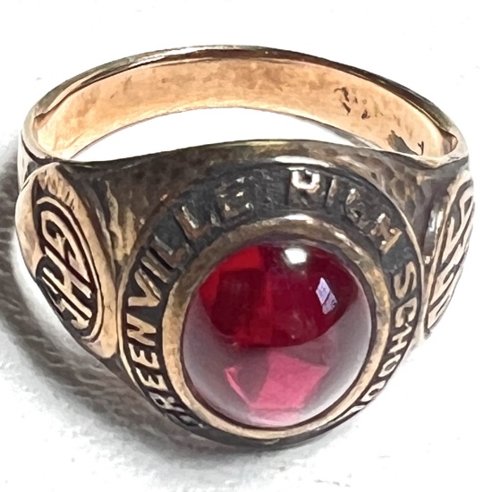 10K Gold 1936 Greenville High School Class Ring Size 9