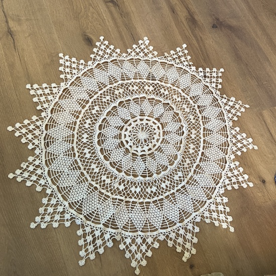 Vintage 32" Hand Crocheted Ivory Doily