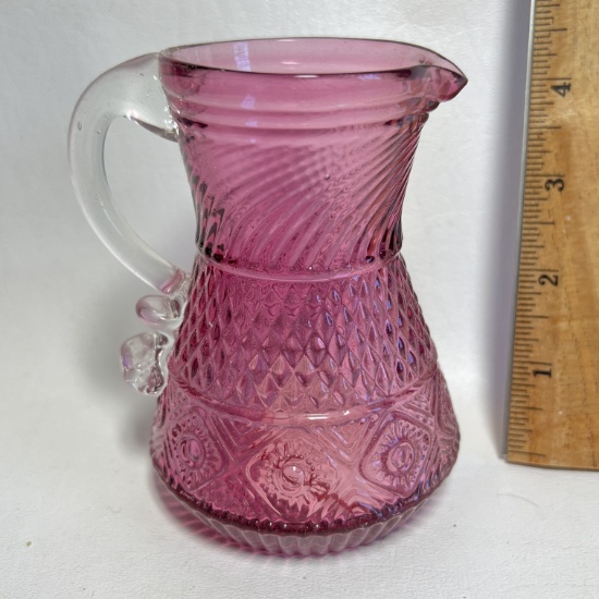 Pilgrims Cranberry Glass Creamer with Diamond Pattern