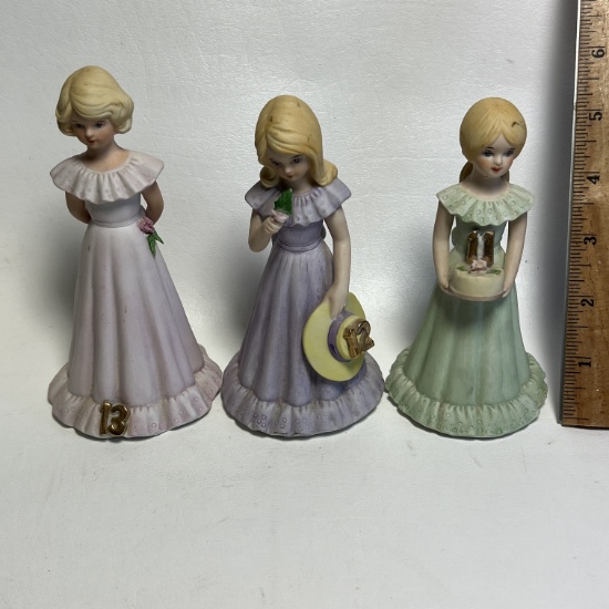 1981 Enesco Growing Up Birthday Girls Figurines / Cake Toppers