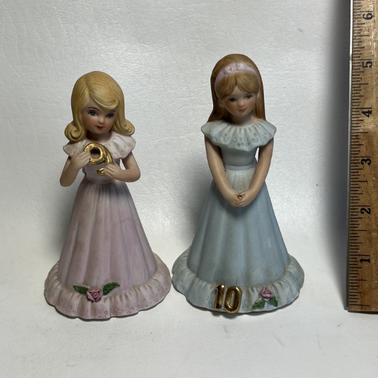 1981 Enesco Growing Up Birthday Girls Figurines / Cake Toppers