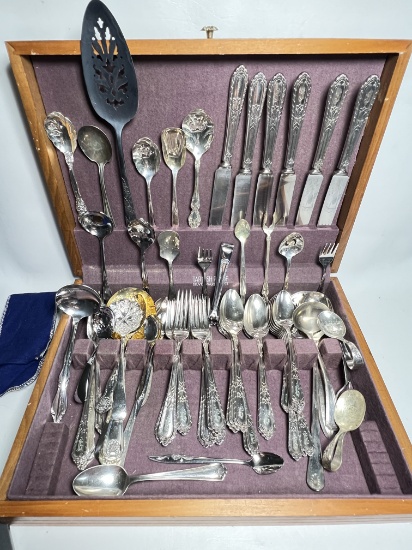 Huge Lot of Various Vintage & Antique Flatware in Wooden Case