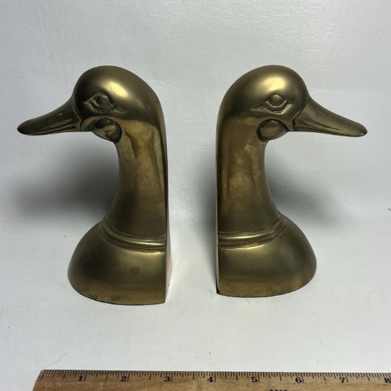 Pair of Solid Brass Goosehead Bookends Made in Korea