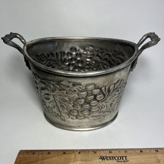Metal Decorative Double Handled Heavy Bucket with Embossed Grape Design