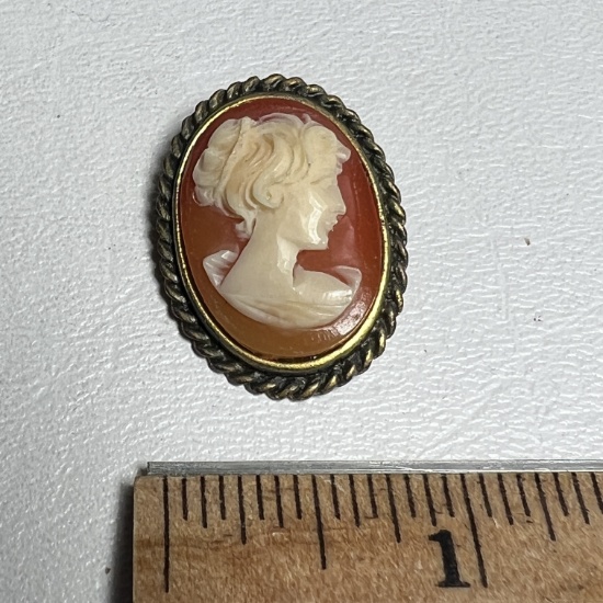 Vintage Gold Tone Cameo Pin