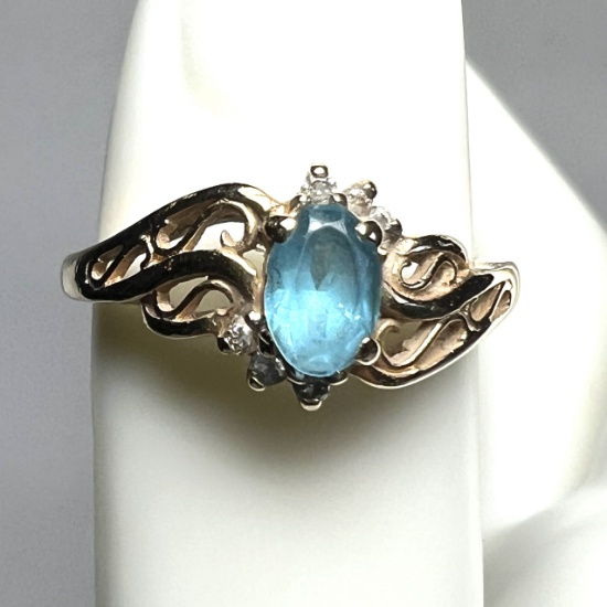 14K Gold Ring with Blue & Clear Stones