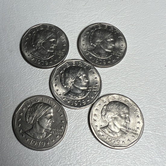 Lot of 5 1979 Susan B Anthony Dollar Coins