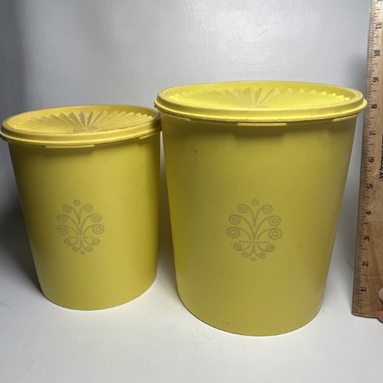 Pair of Vintage Yellow Tupperware Canisters with Lids