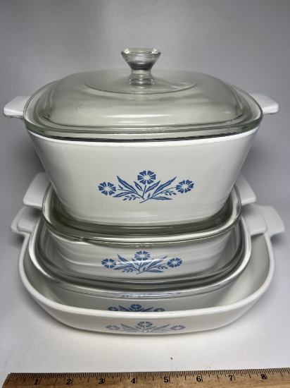 Lot of Corning Ware Cornflower Blue Baking Dishes with Lids